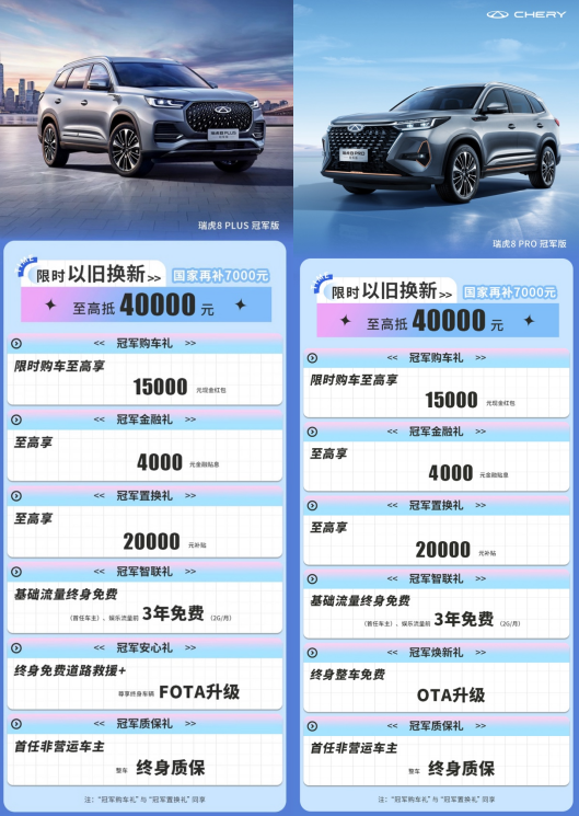 全國限時1個月！瑞虎8冠軍家族火拼618，15000元紅包等你來搶