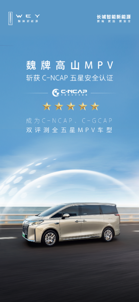 滿十星安全！魏牌高山榮獲C-NCAP、C-GCAP雙五星認(rèn)證