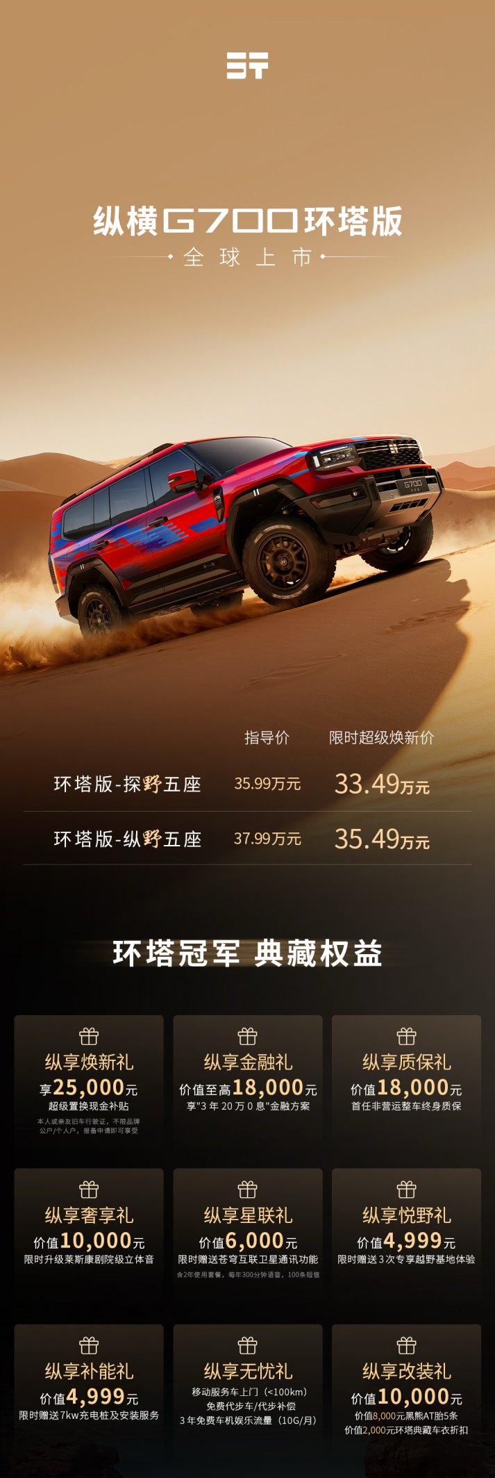 環塔賽事基因賦能，縱橫G700環塔版全球首發上市33.49萬起開售